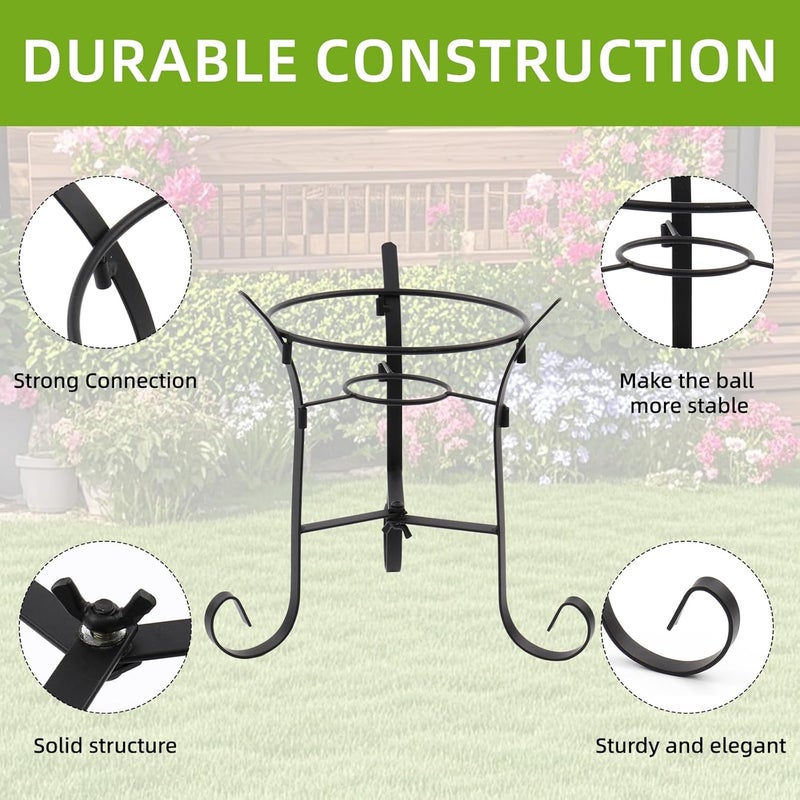 VOREEN 10" Gazing Ball Stand, Metal Gazing Globe Stand for 8-12 Inch Garden Gazing Globe, Outdoor Décor Garden Yard Accessories, Black - Image 2